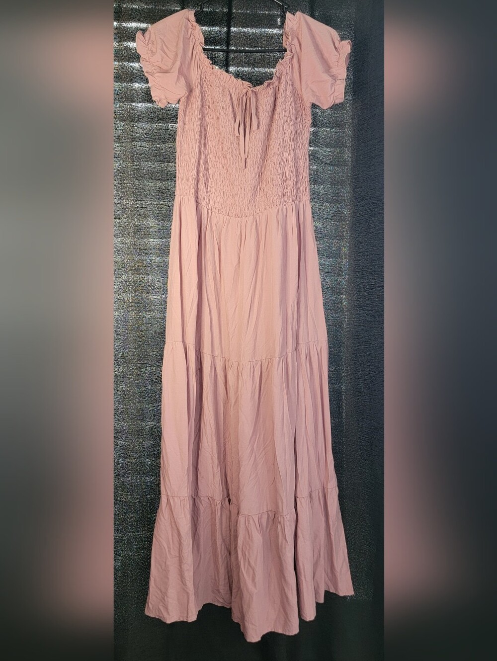Women’s BTFBM Pink Boho Smocked Tiered Maxi Dress Sz M